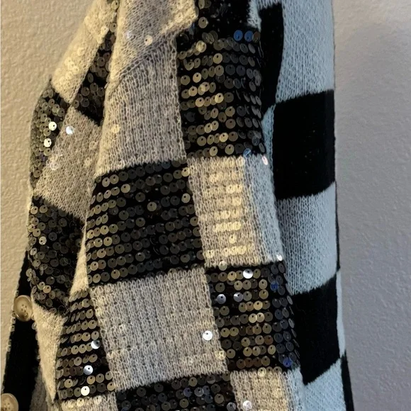 BiBi Black and White Checkered Sequin Cardigan - Picture 7 of 10